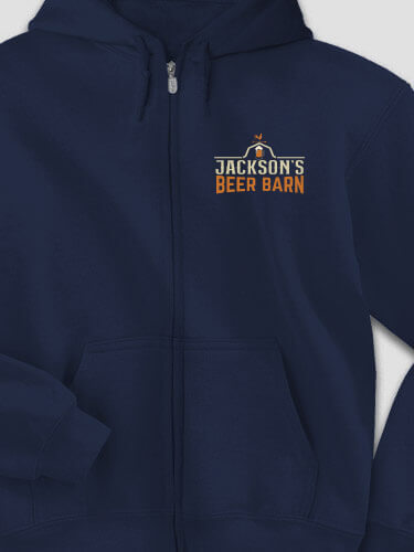 Beer Barn Navy Embroidered Zippered Hooded Sweatshirt