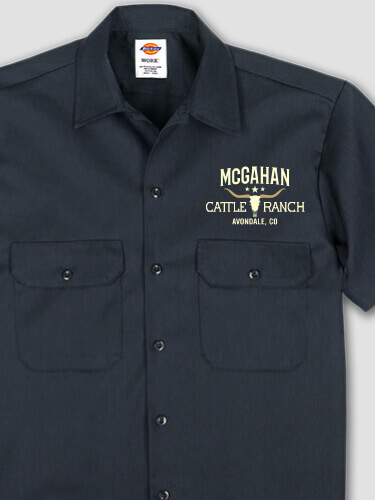 Cattle Ranch Navy Embroidered Work Shirt