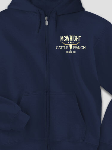 Cattle Ranch Navy Embroidered Zippered Hooded Sweatshirt