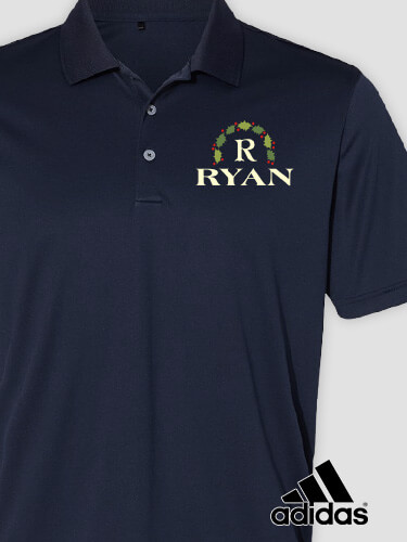 Christmas Monogram Navy Embroidered Adidas Polo Shirt