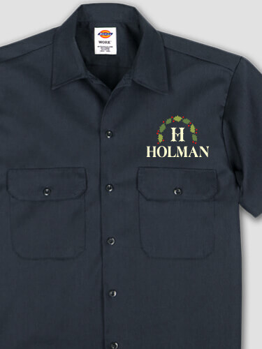 Christmas Monogram Navy Embroidered Work Shirt