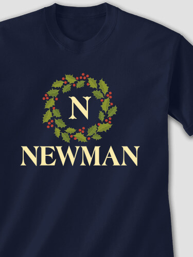Christmas Monogram Navy Adult T-Shirt