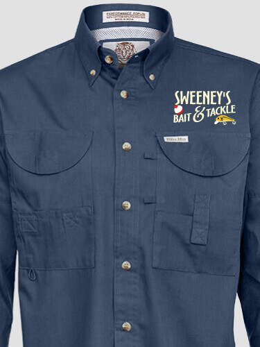 Classic Bait and Tackle Navy Embroidered Fishing Shirt