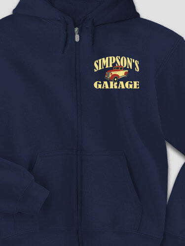 Classic Garage Navy Embroidered Zippered Hooded Sweatshirt