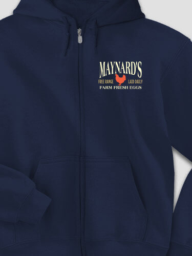 Farm Fresh Eggs Navy Embroidered Zippered Hooded Sweatshirt