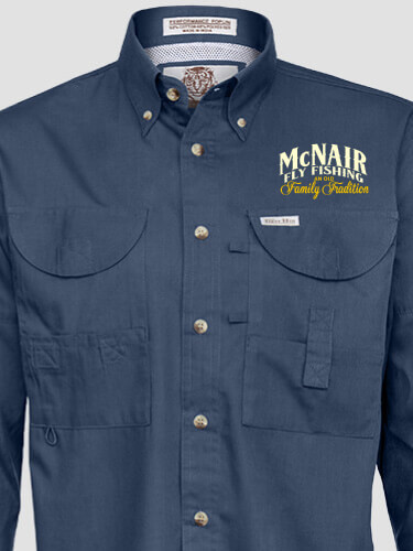 Fly Fishing Family Tradition Navy Embroidered Fishing Shirt