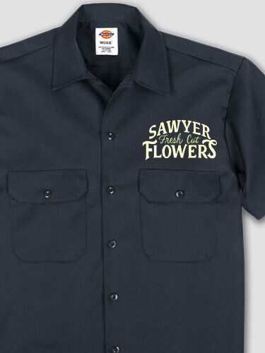 Fresh Cut Flowers Navy Embroidered Work Shirt