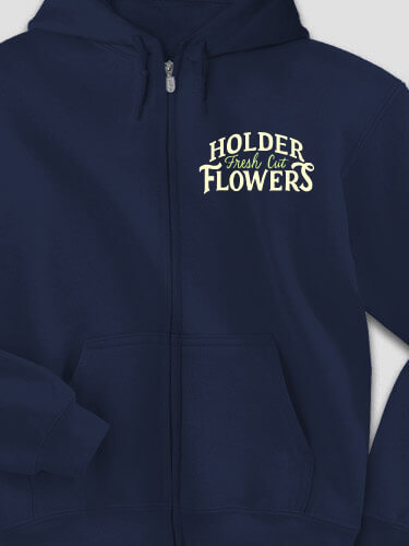 Fresh Cut Flowers Navy Embroidered Zippered Hooded Sweatshirt