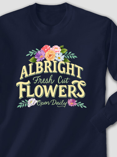 Fresh Cut Flowers Navy Adult Long Sleeve