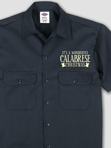 It's A Wonderful Christmas Navy Embroidered Work Shirt