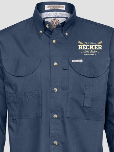 Lake House Navy Embroidered Fishing Shirt