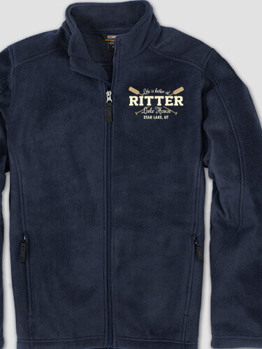 Lake House Navy Embroidered Zippered Fleece