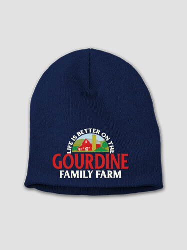 Life Is Better Farm Navy Embroidered Beanie