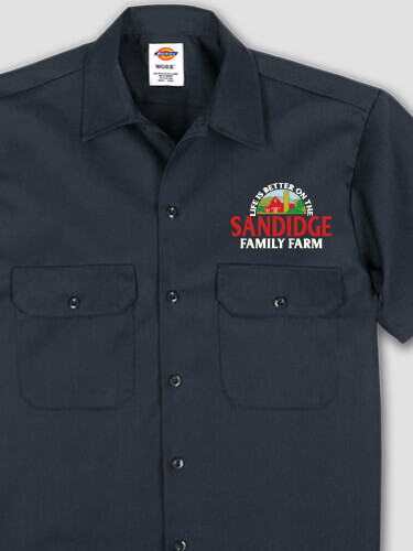 Life Is Better Farm Navy Embroidered Work Shirt