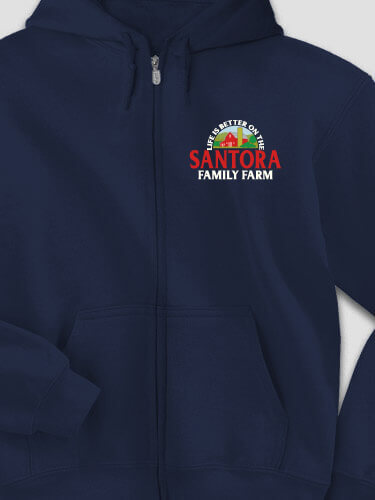 Life Is Better Farm Navy Embroidered Zippered Hooded Sweatshirt