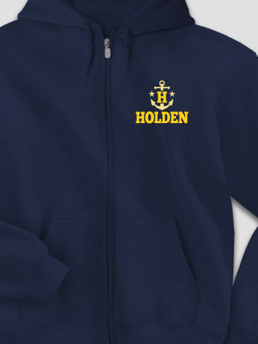Nautical Monogram Navy Embroidered Zippered Hooded Sweatshirt