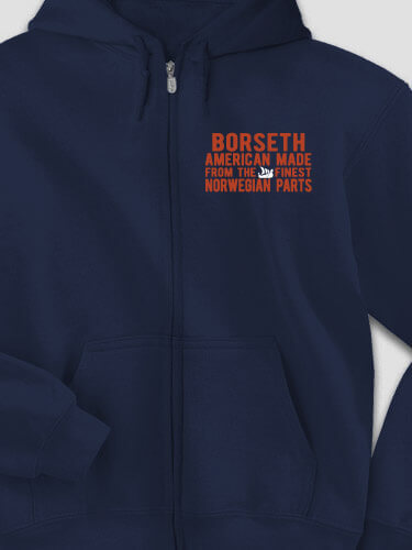 Norwegian Parts Navy Embroidered Zippered Hooded Sweatshirt