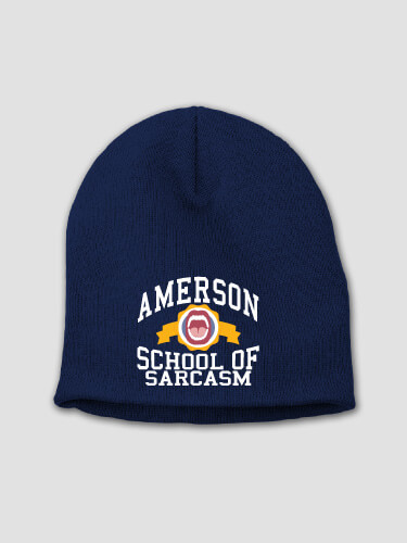 School Of Sarcasm Navy Embroidered Beanie