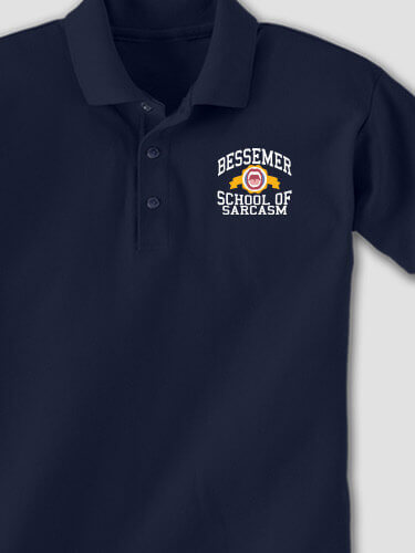 School Of Sarcasm Navy Embroidered Polo Shirt