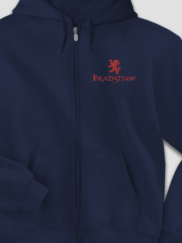Scottish Lion Navy Embroidered Zippered Hooded Sweatshirt
