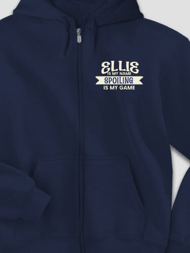 Spoiling Is My Game Navy Embroidered Zippered Hooded Sweatshirt