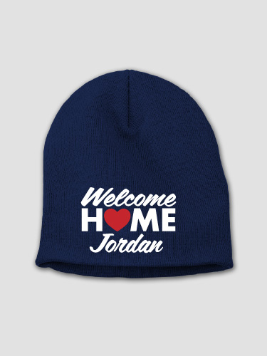 Welcome Home Heart Navy Embroidered Beanie
