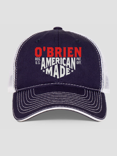 American Made Navy/White Embroidered Trucker Hat