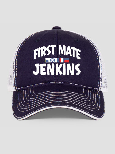 First Mate Navy/White Embroidered Trucker Hat