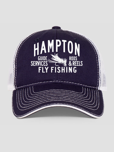 Fly Fishing Guide Navy/White Embroidered Trucker Hat