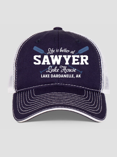 Lake House Navy/White Embroidered Trucker Hat