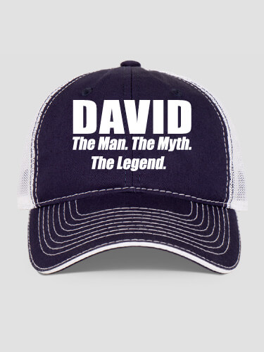 Man Myth Legend Navy/White Embroidered Trucker Hat