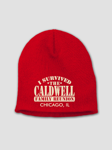 I Survived Reunion Red Embroidered Beanie
