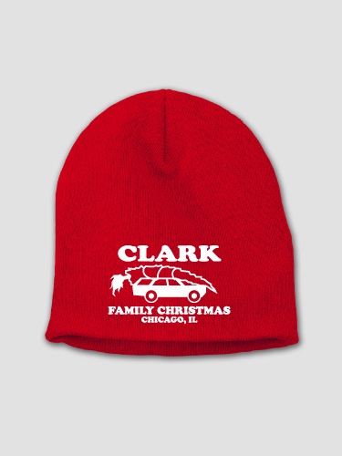 Retro Family Christmas Red Embroidered Beanie