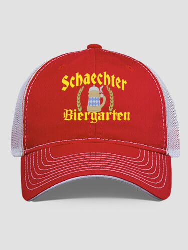 Biergarten Red/White Embroidered Trucker Hat