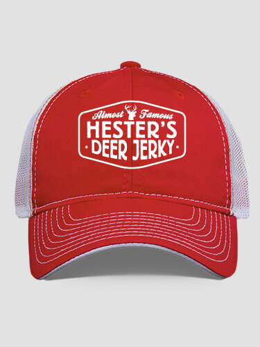 Deer Jerky Red/White Embroidered Trucker Hat