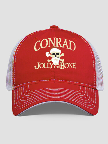 Jolly To The Bone Red/White Embroidered Trucker Hat