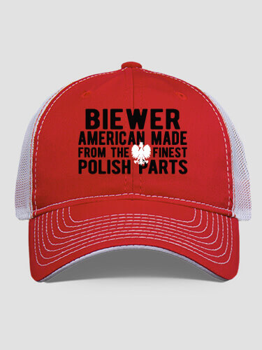 Polish Parts Red/White Embroidered Trucker Hat