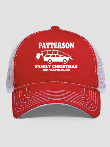 Retro Family Christmas Red/White Embroidered Trucker Hat