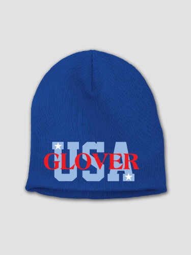 USA Royal Blue Embroidered Beanie