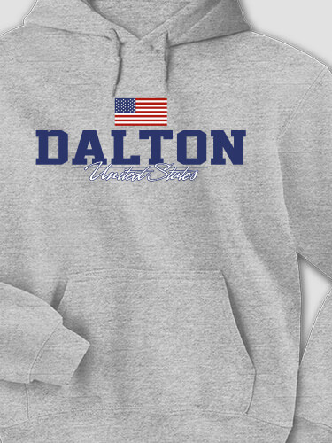 American Flag Sports Grey Adult Hooded Sweatshirt