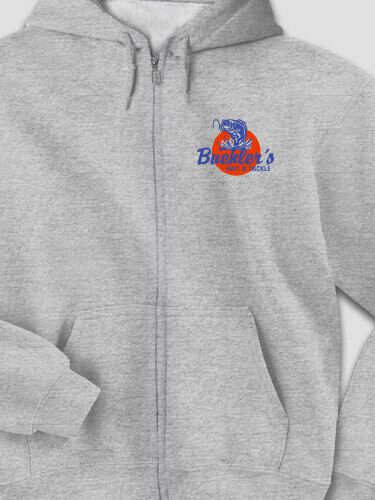 Bait and Tackle Sports Grey Embroidered Zippered Hooded Sweatshirt