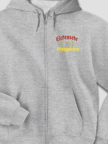 Biergarten Sports Grey Embroidered Zippered Hooded Sweatshirt