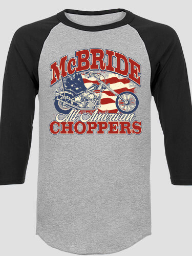 All American Choppers Sports Grey/Black Adult Raglan 3/4 Sleeve T-Shirt