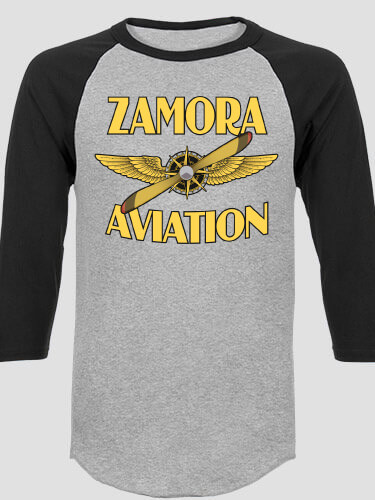 Aviation Sports Grey/Black Adult Raglan 3/4 Sleeve T-Shirt