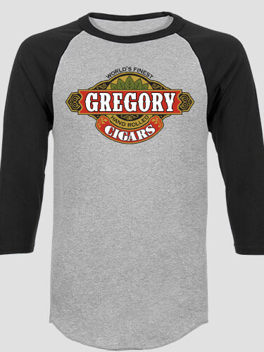 Cigars Sports Grey/Black Adult Raglan 3/4 Sleeve T-Shirt