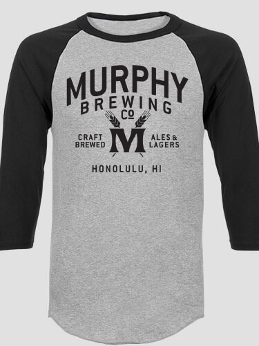 Classic Brewing Company Sports Grey/Black Adult Raglan 3/4 Sleeve T-Shirt