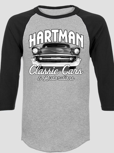 Classic Cars II Sports Grey/Black Adult Raglan 3/4 Sleeve T-Shirt