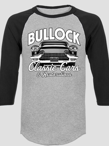 Classic Cars Sports Grey/Black Adult Raglan 3/4 Sleeve T-Shirt