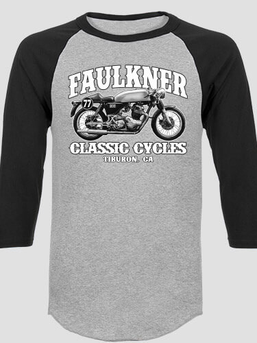 Classic Cycles Sports Grey/Black Adult Raglan 3/4 Sleeve T-Shirt