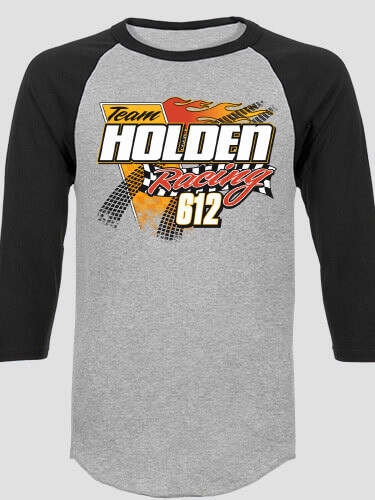 Classic Racing Team Sports Grey/Black Adult Raglan 3/4 Sleeve T-Shirt